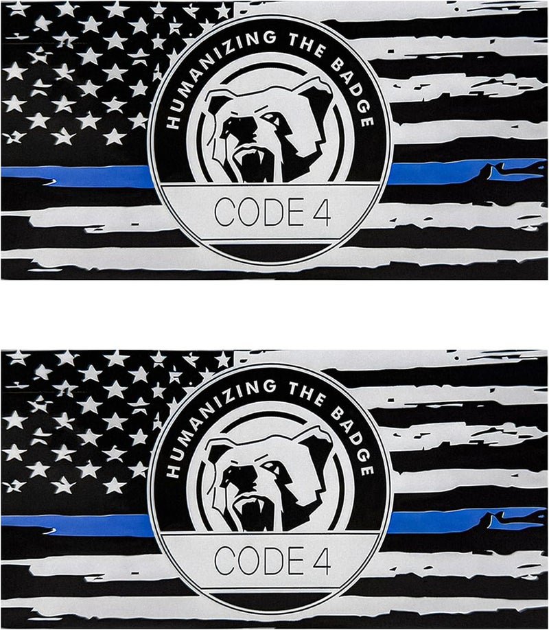 YTFRL 2 PCS Thin Line Sticker Code 4, American Flag Waterproof Vinyl Decal Police Support Bumper Stickers, Reflective Support Law Enforcement Decal for Car Truck Window Laptop - Image 1